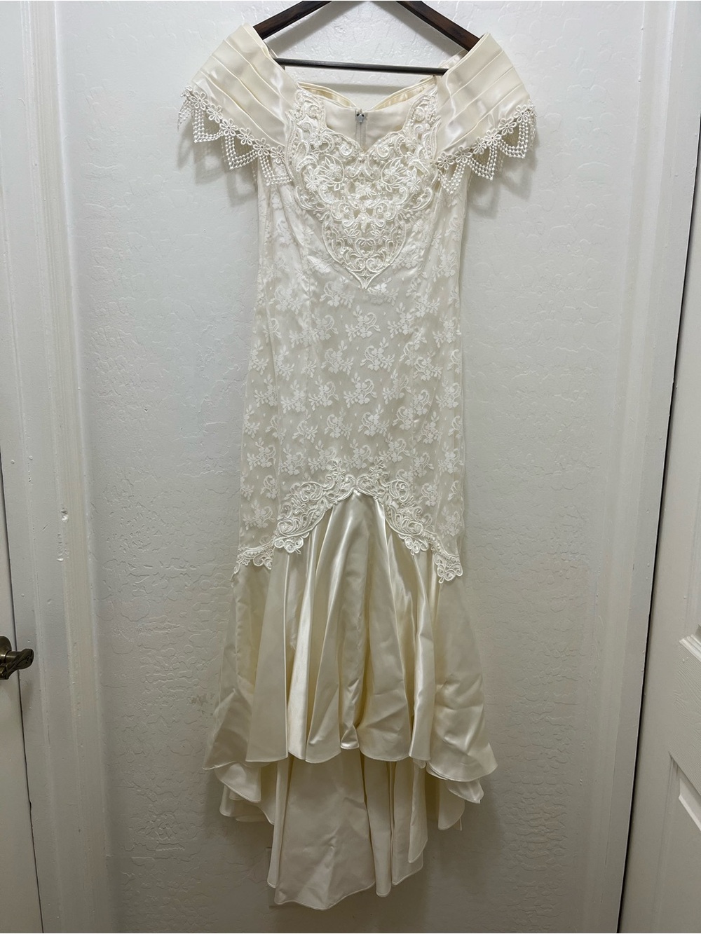 VTG Jessica McClintock Sequin Beaded Lace Satin Skirt High-Low Bridal Dress 5/6